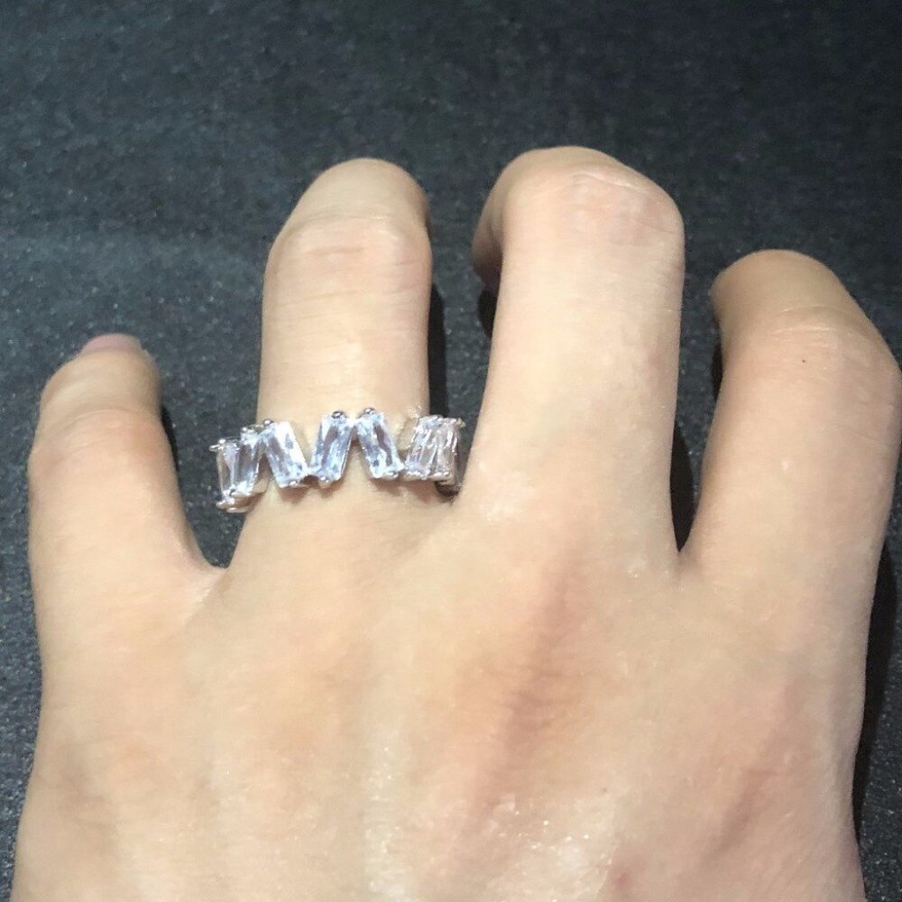 😍Shiny Irregular Rectangle Gems Full Around Zircon Silver Eternity Ring, K804 - Picture 3 of 6